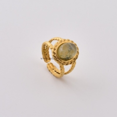 Prehnite Gold Plated Stainless Steel Open Finger Rings, Stone Approx 8x10mm, Sell by Piece