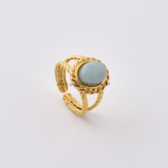 Amazonite Gold Plated Stainless Steel Open Finger Rings, Stone Approx 8x10mm, Sell by Piece