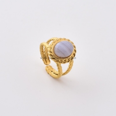 Blue Chalcedony Gold Plated Stainless Steel Open Finger Rings, Stone Approx 8x10mm, Sell by Piece