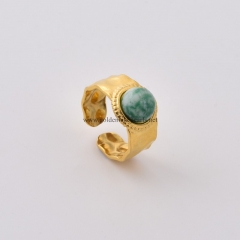 Green Spot Jasper Gold Plated Stainless Steel Open Finger Rings, Stone Approx 8mm, Sell by Piece