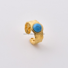 Synthetic Blue Turquoise Gold Plated Stainless Steel Open Finger Rings, Stone Approx 8mm, Sell by Piece
