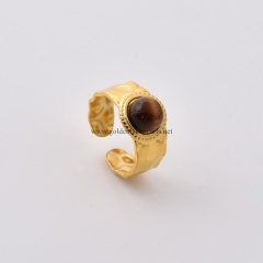 Yellow Tiger Eye Gold Plated Stainless Steel Open Finger Rings, Stone Approx 8mm, Sell by Piece