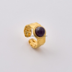 Amethyst Gold Plated Stainless Steel Open Finger Rings, Stone Approx 8mm, Sell by Piece