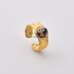 Dalmatian Jasper Gold Plated Stainless Steel Open Finger Rings, Stone Approx 8mm, Sell by Piece