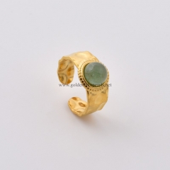 Green Aventurine Gold Plated Stainless Steel Open Finger Rings, Stone Approx 8mm, Sell by Piece