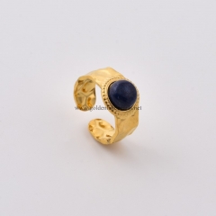 Lapis Lazuli(Dyed) Gold Plated Stainless Steel Open Finger Rings, Stone Approx 8mm, Sell by Piece