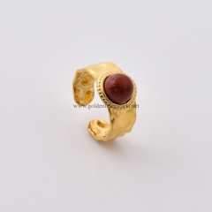 Red Jasper Gold Plated Stainless Steel Open Finger Rings, Stone Approx 8mm, Sell by Piece