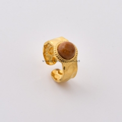 Yellow Jade Gold Plated Stainless Steel Open Finger Rings, Stone Approx 8mm, Sell by Piece