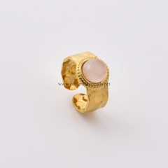 Rose Quartz Gold Plated Stainless Steel Open Finger Rings, Stone Approx 8mm, Sell by Piece