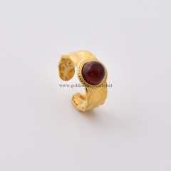 Red Agate Gold Plated Stainless Steel Open Finger Rings, Stone Approx 8mm, Sell by Piece