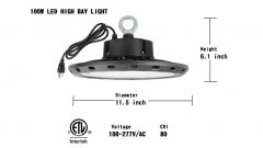 100W UFO LED High Bay Light 5000K Daylight LED Warehouse Lights