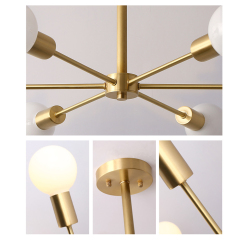 Mid Century Modern Branching 6 Light Semi Flush Mount Dimmable in Brass Bedroom Dinning Room