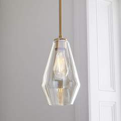 Modern Glass Globe Pendant Light Geometric Glass Shade Brass Hanging Lamp for Bar Kitchen Island Restaurant Lighting
