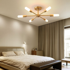 Dimmable 8 Light Frosted Glass Industrial Sputnik Semi Flush Mount Ceiling Lamp in Brass