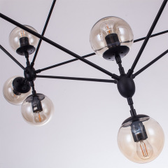 Modern Design Modo Chandelier in Black with Mouth Transparent Glass, 4 Sides 15 Globes for Bedroom Living Room