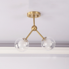 Contemporary Style 4 Light Bubble Semi Flush Mount in Brass