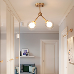 Contemporary Style 4 Light Bubble Semi Flush Mount in Brass