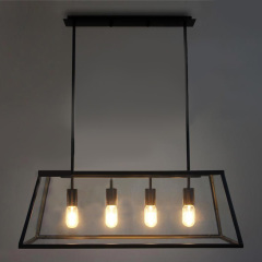 Modern Farmhouse 4-Light Island Chandelier in Black with Retangle Metal Shade