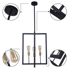 Induatrial Style 4 Light Square Metal Chandelier Exposed Bulb Lighting for Kitchen Island and Dining Room