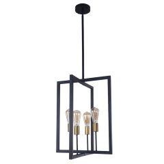 Induatrial Style 4 Light Square Metal Chandelier Exposed Bulb Lighting for Kitchen Island and Dining Room