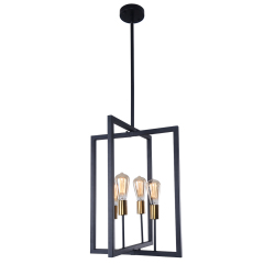 Induatrial Style 4 Light Square Metal Chandelier Exposed Bulb Lighting for Kitchen Island and Dining Room