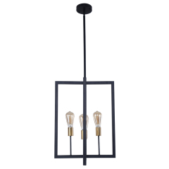 Induatrial Style 4 Light Square Metal Chandelier Exposed Bulb Lighting for Kitchen Island and Dining Room
