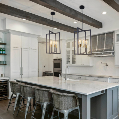 Induatrial Style 4 Light Square Metal Chandelier Exposed Bulb Lighting for Kitchen Island and Dining Room