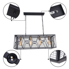 Modern 4/6 Light Metal Linear Farmhouse Chandelier in Matte Black and Brass for Kitchen Island/Long Dining Table