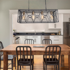 Modern 4/6 Light Metal Linear Farmhouse Chandelier in Matte Black and Brass for Kitchen Island/Long Dining Table