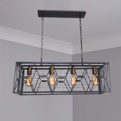 Modern 4/6 Light Metal Linear Farmhouse Chandelier in Matte Black and Brass for Kitchen Island/Long Dining Table