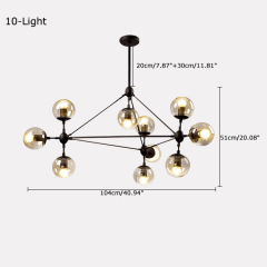 Modern Design Modo Chandelier in Black with Mouth Transparent Glass, 4 Sides 15 Globes for Bedroom Living Room