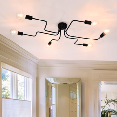 6-Light Linear Modern Semi-flush Mount Ceiling Light For Living Room Bedroom