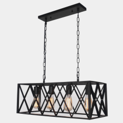 Modern 4-Lights Rectangular Farmhouse Chandelier For Kitchen Island/ Dining Room