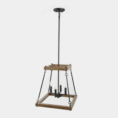 Mid-Century Modern 4 Lights Square Wood Chandelier for Kitchen Hallway