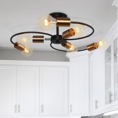 Contemporary Industrial 6-Light Sputnik Semi Flush Chandelier for Bedroom Dining Room