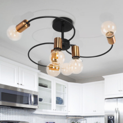 Contemporary Industrial 6-Light Sputnik Semi Flush Chandelier for Bedroom Dining Room