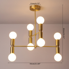8 Light Iron Metal Modern Style Semi Flush Ceiling Light, Brass
