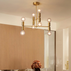 8 Light Iron Metal Modern Style Semi Flush Ceiling Light, Brass