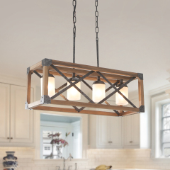 Modern Rustic 4 Lights Rectangle Farmhouse Chandelier for Kitchen Dining Room Living Room