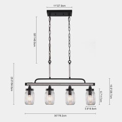 Modern Farmhouse 4 Lights Glass Pendant Lights for Dining Table /Kitchen Island