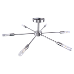 Modern Mid-century 6 Light Chrome Sputnik Chandelier for Living Room Dining Room