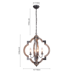 Modern Rustic Four Lights Orb Geometric Chandelier for Living Room/Dining Room