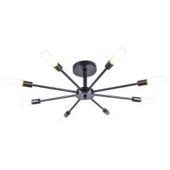 Dimmable 8 Light Frosted Glass Industrial Sputnik Semi Flush Mount Ceiling Lamp in Brass