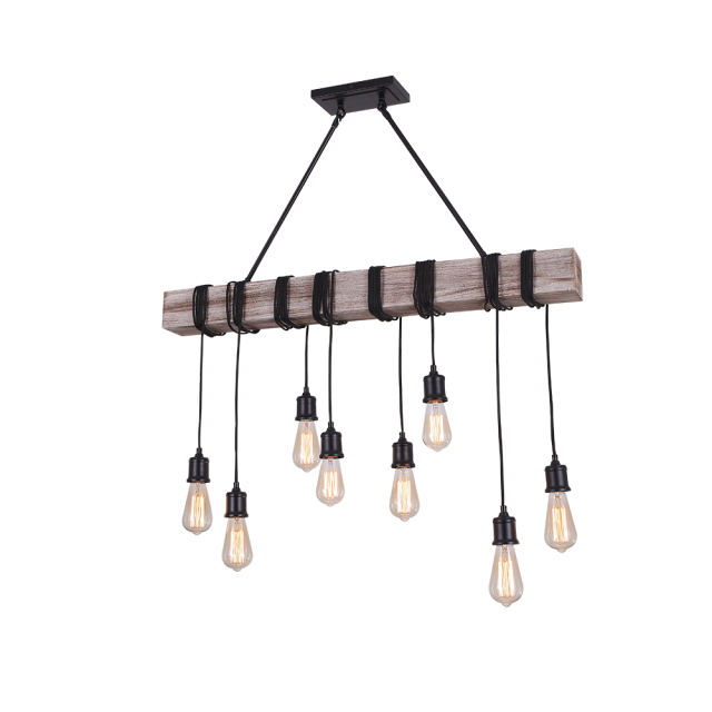 Farmhouse Rustic 8 Lights Kitchen Island Pendant Light with Wood Accents