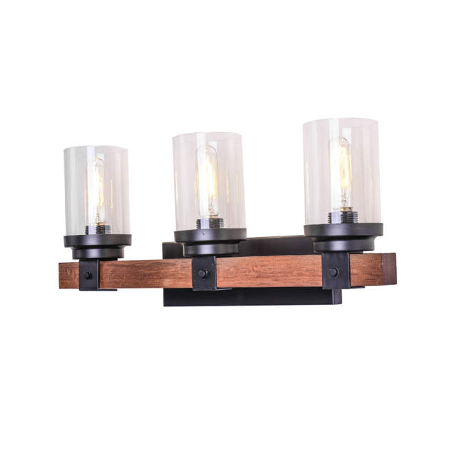 3 Light Modern Farmhouse Bathroom Vanity Light Wall Sconce Rustic Wooden Exterior Lighting With Bubble Glass Shades for Outdoor / Bathroom / Restauran