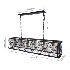 Modern 4/6 Light Metal Linear Farmhouse Chandelier in Matte Black and Brass for Kitchen Island/Long Dining Table