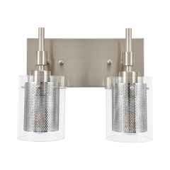 2-Light Modern Dimmable Armed Bathroom Vanity Light Mid-century Wall Sconce in Nickel/ Black Finish