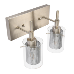 2-Light Modern Dimmable Armed Bathroom Vanity Light Mid-century Wall Sconce in Nickel/ Black Finish