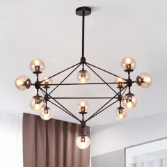 Modern Design Modo Chandelier in Black with Mouth Transparent Glass, 4 Sides 15 Globes for Bedroom Living Room