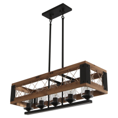 Rustic Wooden 3-Light Chandelier Modern Mid-century Farmhouse Pendant Lighting for Kitchen/ Dining Room/ Living Room